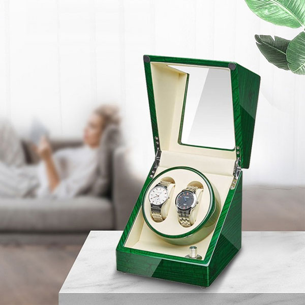 Hộp xoay đồng hồ Jqueen đôi bằng gỗ màu xanh